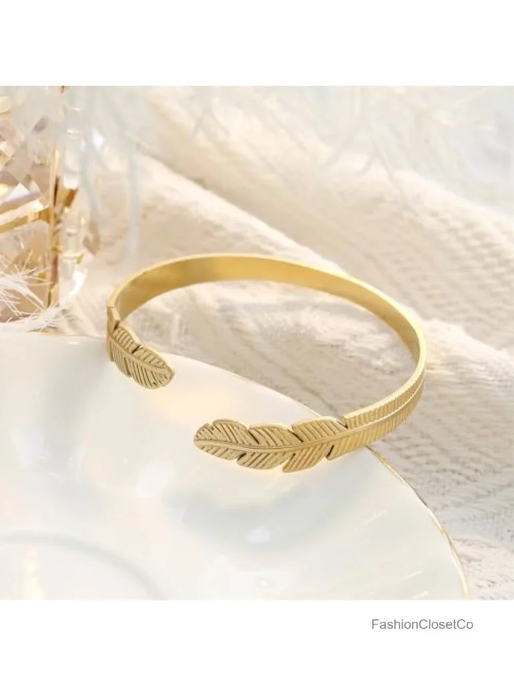 Gold Plated Open Cuff Bangle Bracelet for Women Adjustable Stackable